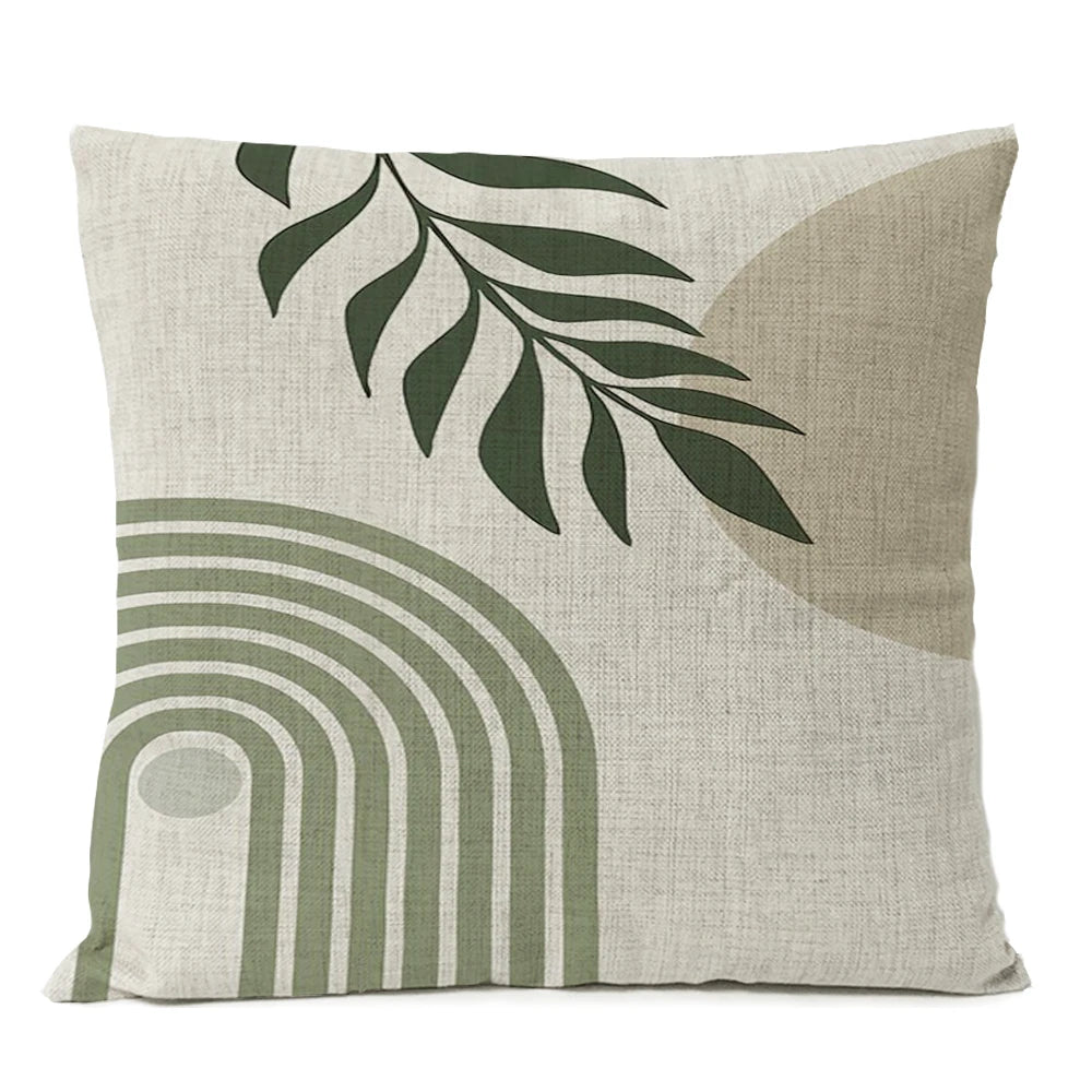 Capa de almofada floral com folhas geométricas boho, decoração para casa, lua, sol, flores, linho