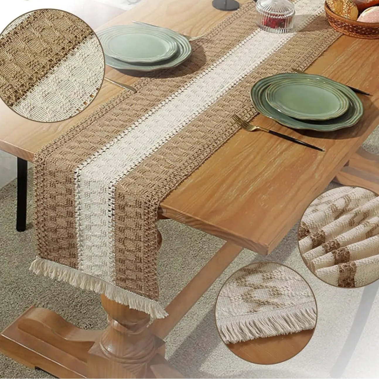 Caminho de mesa Boho para decoração de casa