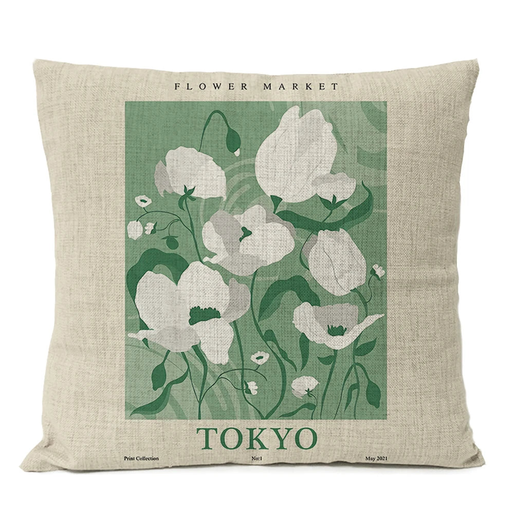 Capa de almofada floral com folhas geométricas boho, decoração para casa, lua, sol, flores, linho