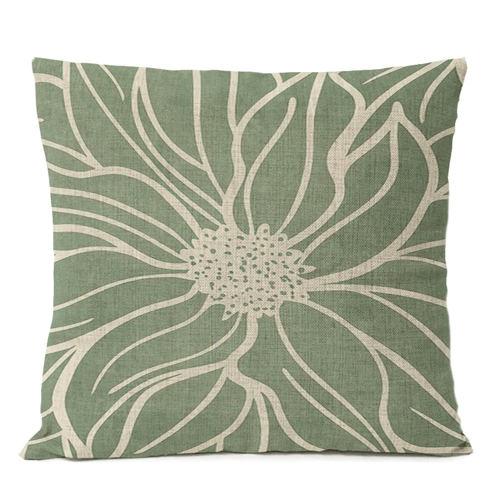 Capa de almofada floral com folhas geométricas boho, decoração para casa, lua, sol, flores, linho