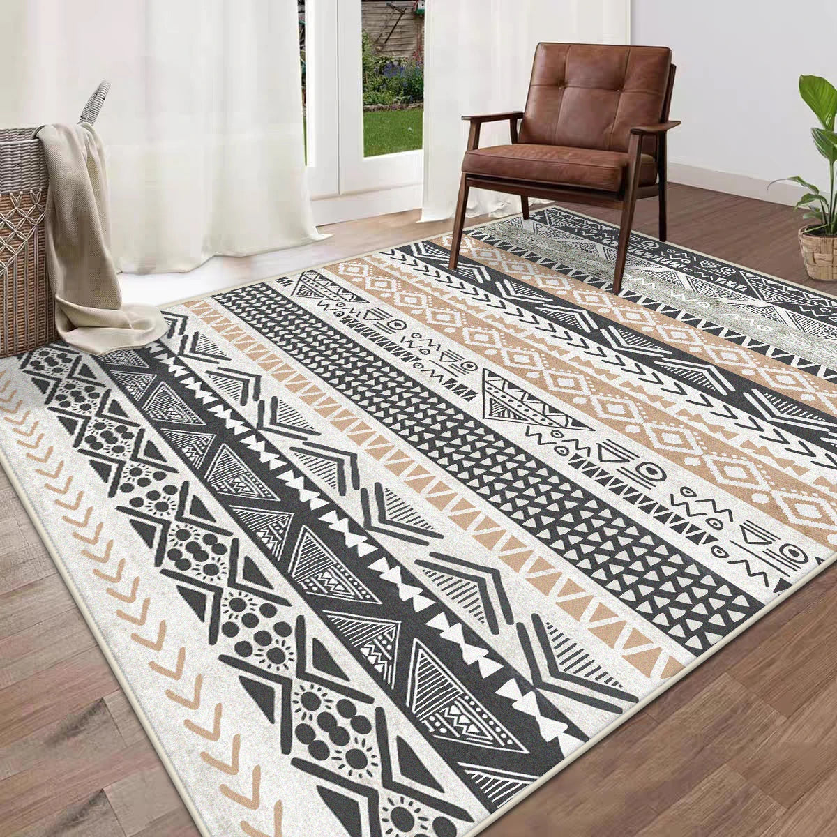 Tapete geométrico marroquino estilo boho para sala de estar, tapete de pelúcia de pelo alto, antiderrapante