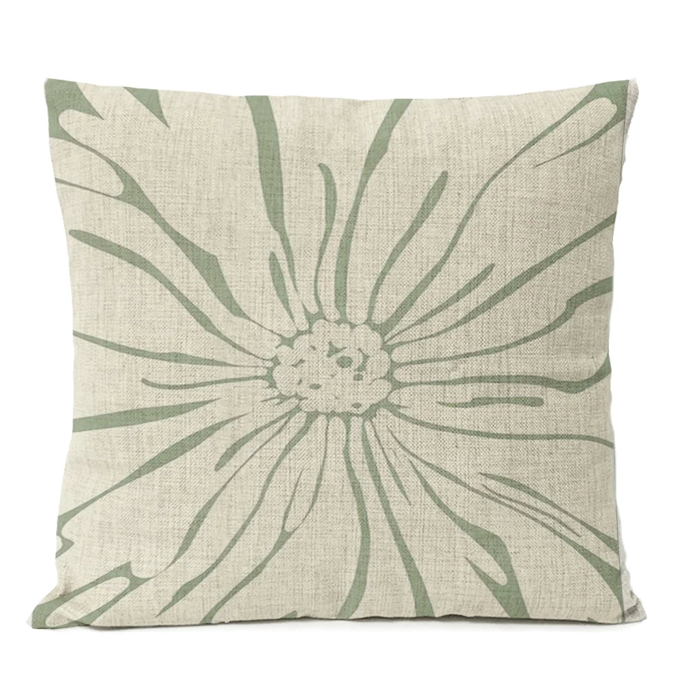 Capa de almofada floral com folhas geométricas boho, decoração para casa, lua, sol, flores, linho