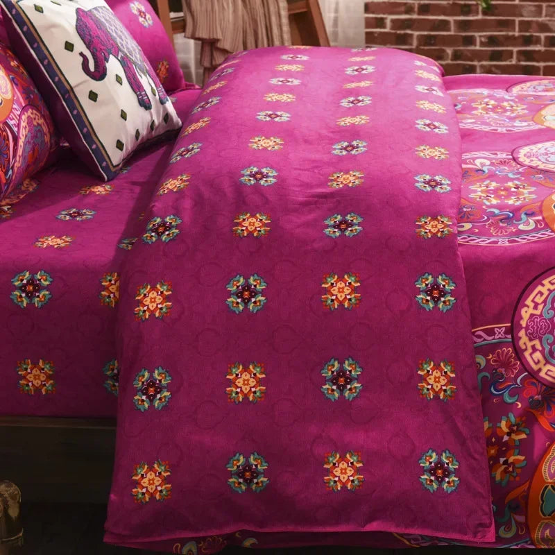 Conjunto de cama estilo boêmio com mandala, estampa floral, capa de edredom e fronha,  casal, queen, super king, 3 peças