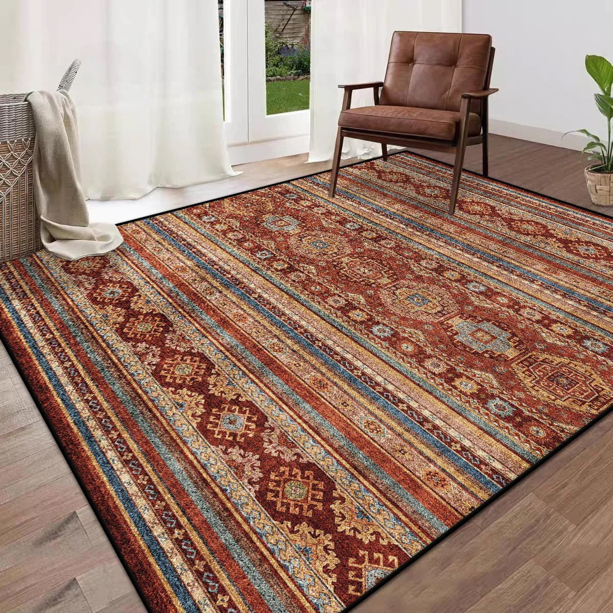 Tapete geométrico marroquino estilo boho para sala de estar, tapete de pelúcia de pelo alto, antiderrapante