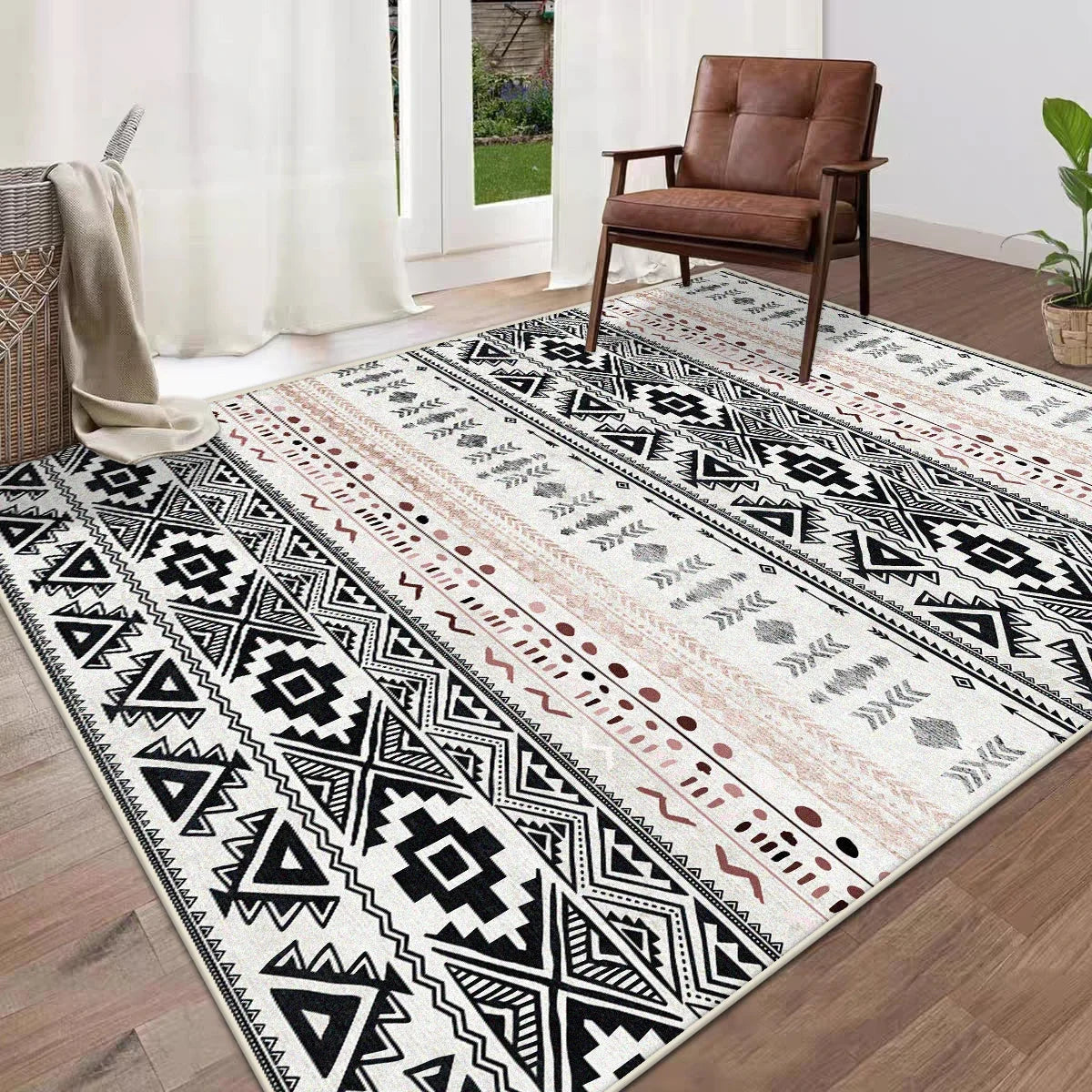 Tapete geométrico marroquino estilo boho para sala de estar, tapete de pelúcia de pelo alto, antiderrapante