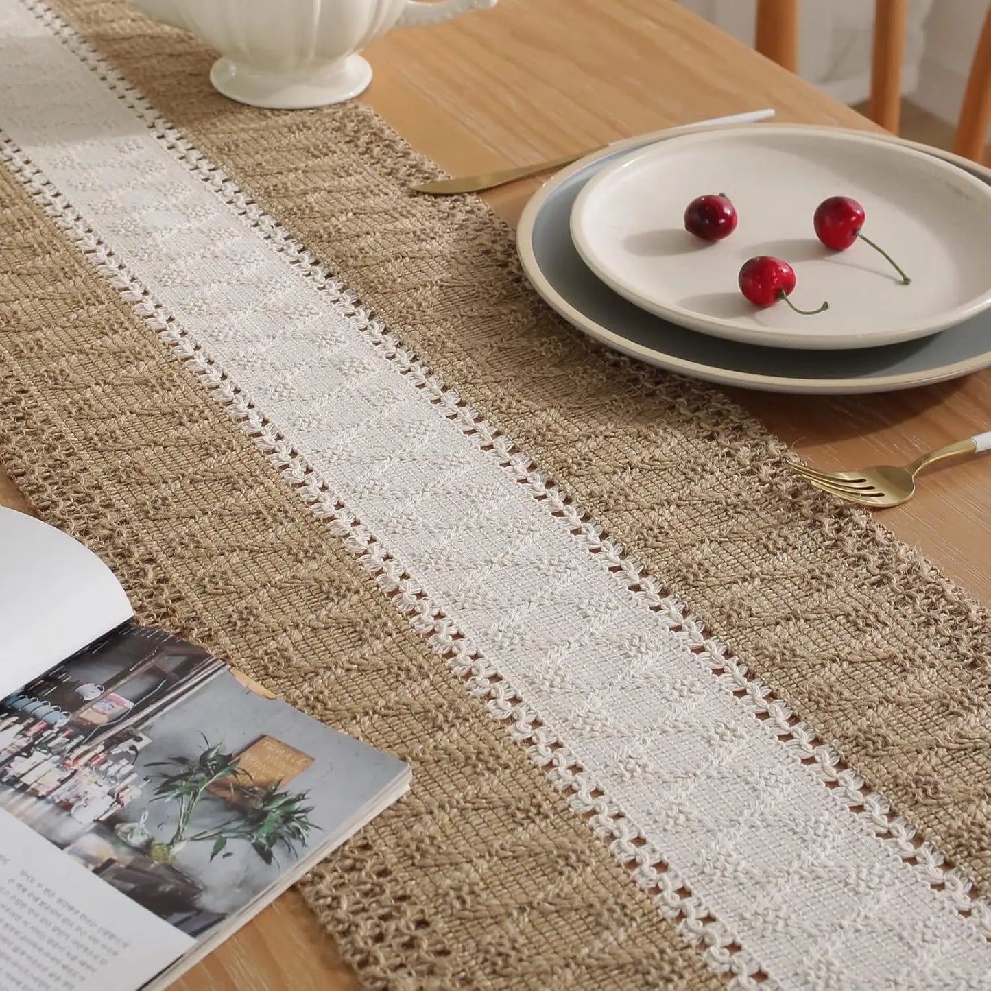 Caminho de mesa Boho para decoração de casa