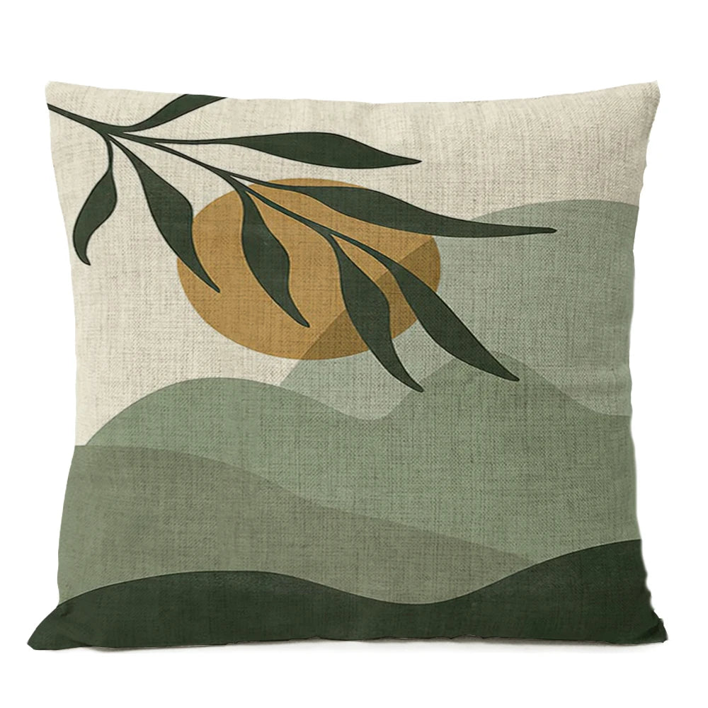 Capa de almofada floral com folhas geométricas boho, decoração para casa, lua, sol, flores, linho