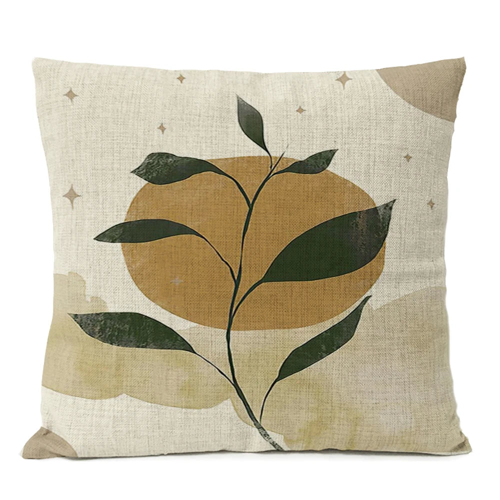 Capa de almofada floral com folhas geométricas boho, decoração para casa, lua, sol, flores, linho