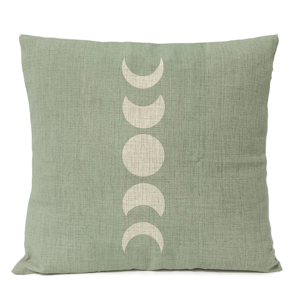 Capa de almofada floral com folhas geométricas boho, decoração para casa, lua, sol, flores, linho