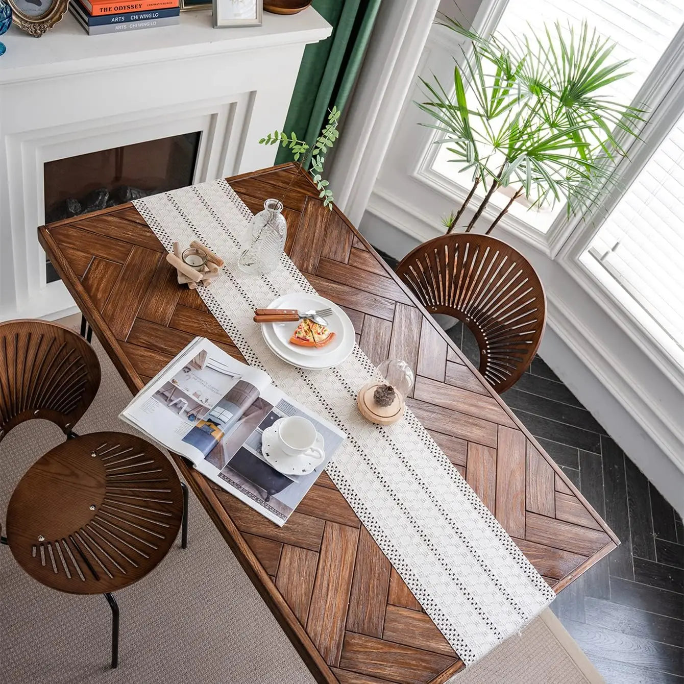 Caminho de mesa rústica de serapilheira para decoração de mesa de jantar