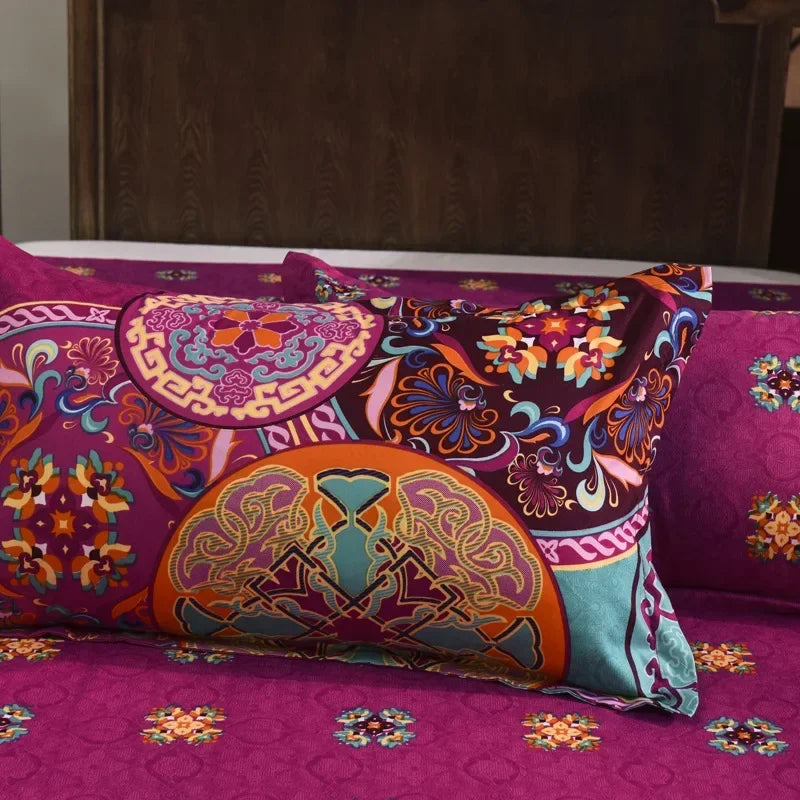 Conjunto de cama estilo boêmio com mandala, estampa floral, capa de edredom e fronha,  casal, queen, super king, 3 peças