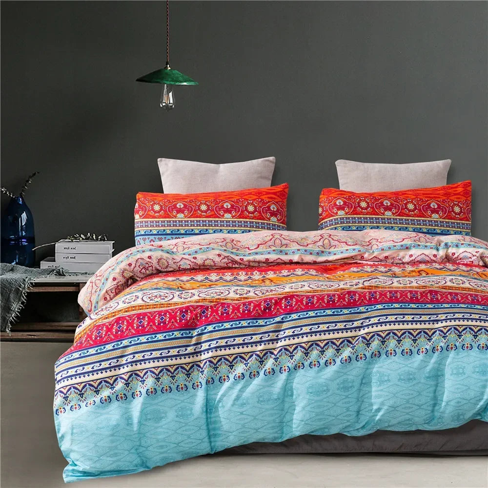 Conjunto de cama estilo boêmio com mandala, estampa floral, capa de edredom e fronha,  casal, queen, super king, 3 peças