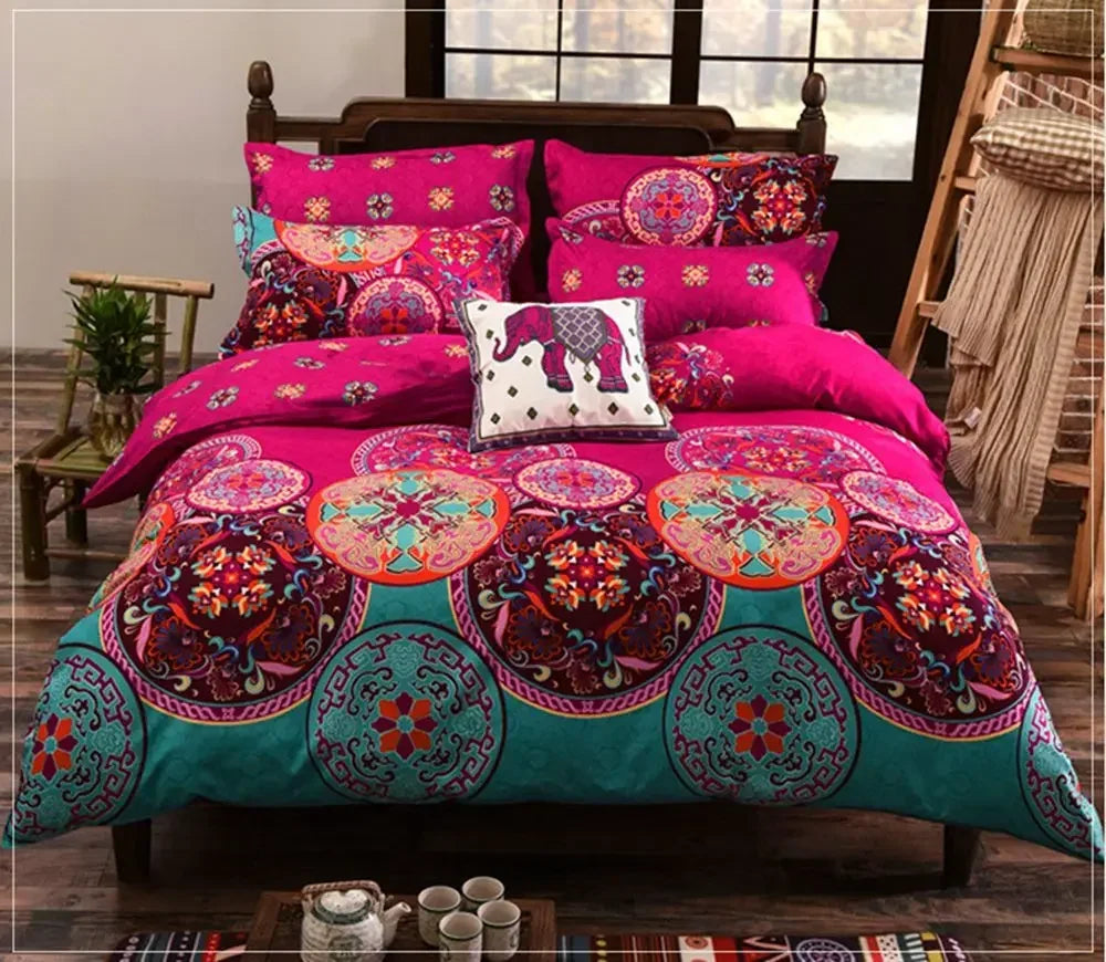 Conjunto de cama estilo boêmio com mandala, estampa floral, capa de edredom e fronha,  casal, queen, super king, 3 peças