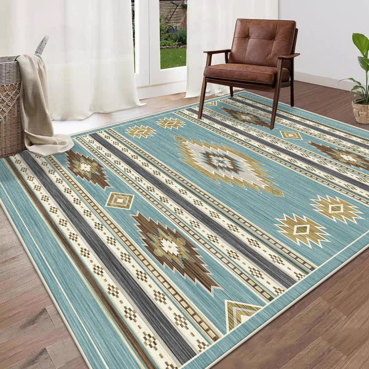 Tapete geométrico marroquino estilo boho para sala de estar, tapete de pelúcia de pelo alto, antiderrapante