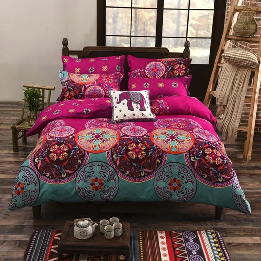 Conjunto de cama estilo boêmio com mandala, estampa floral, capa de edredom e fronha,  casal, queen, super king, 3 peças